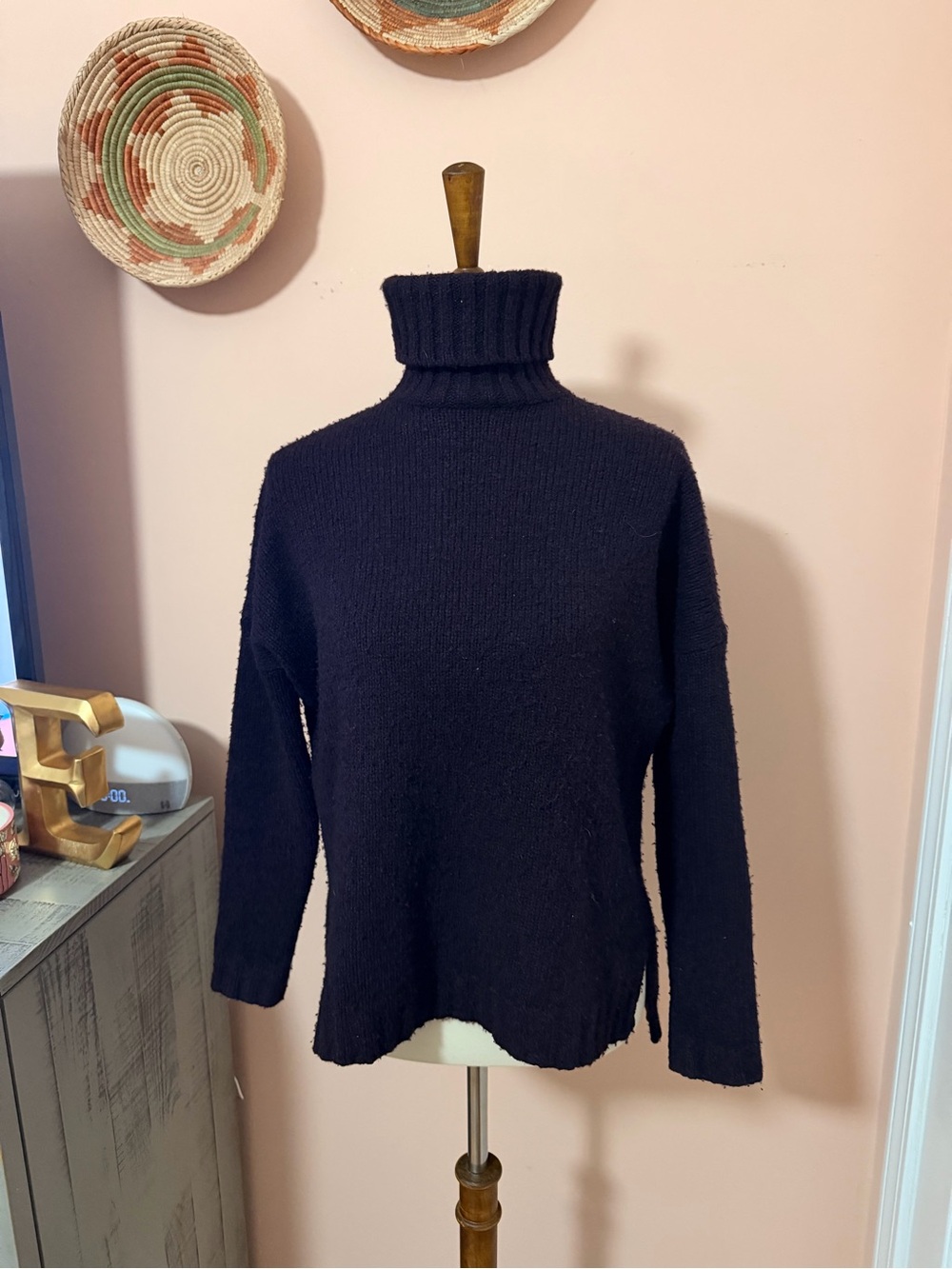 Vince Eggplant Textured Turtleneck Sweater-Wool/Silk/Cashmere Blend Sz XS